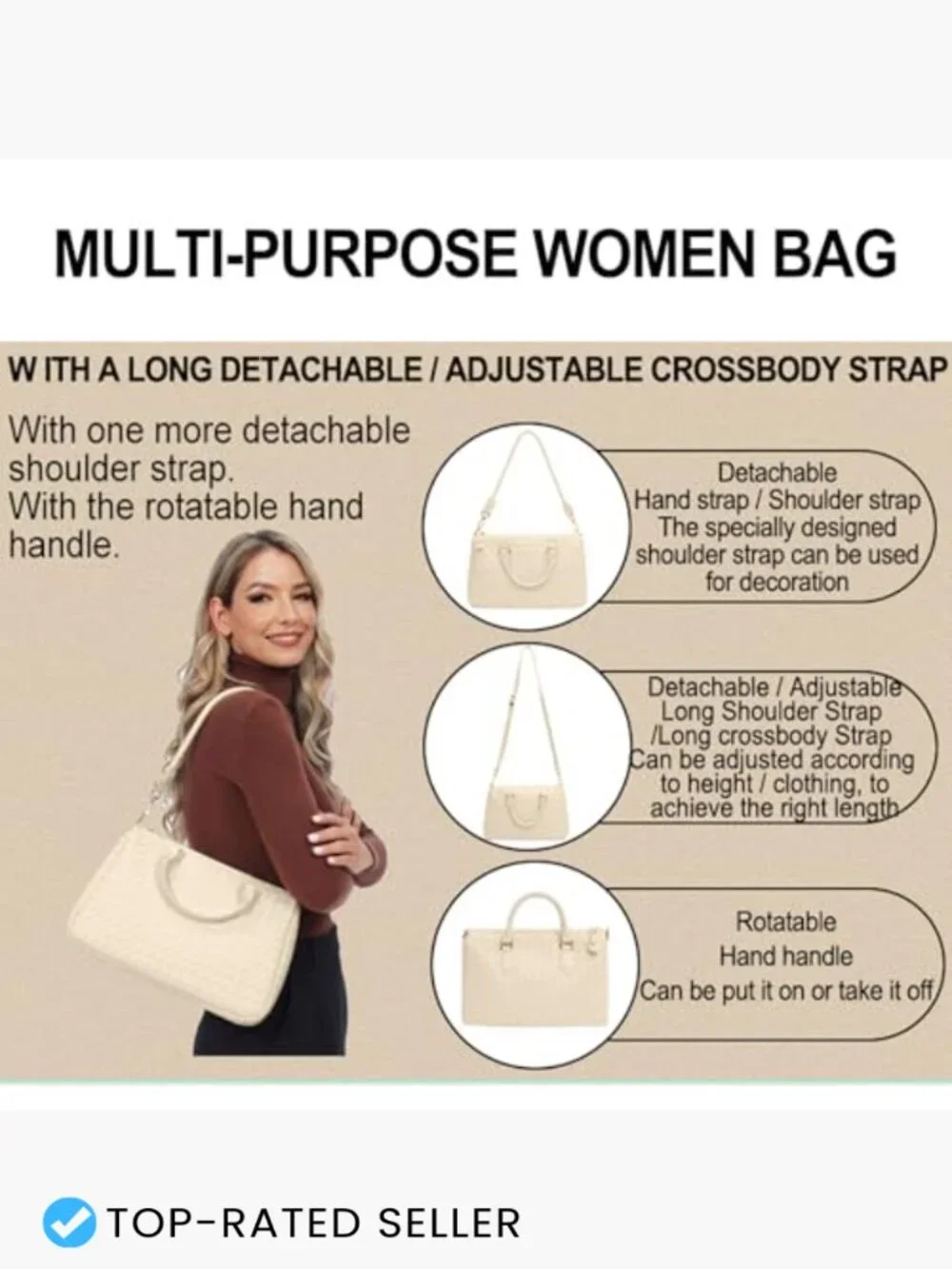 Woven Tote Bag for Women Crossbody Hobo Vegan Leather Travel Lightweight Zipper